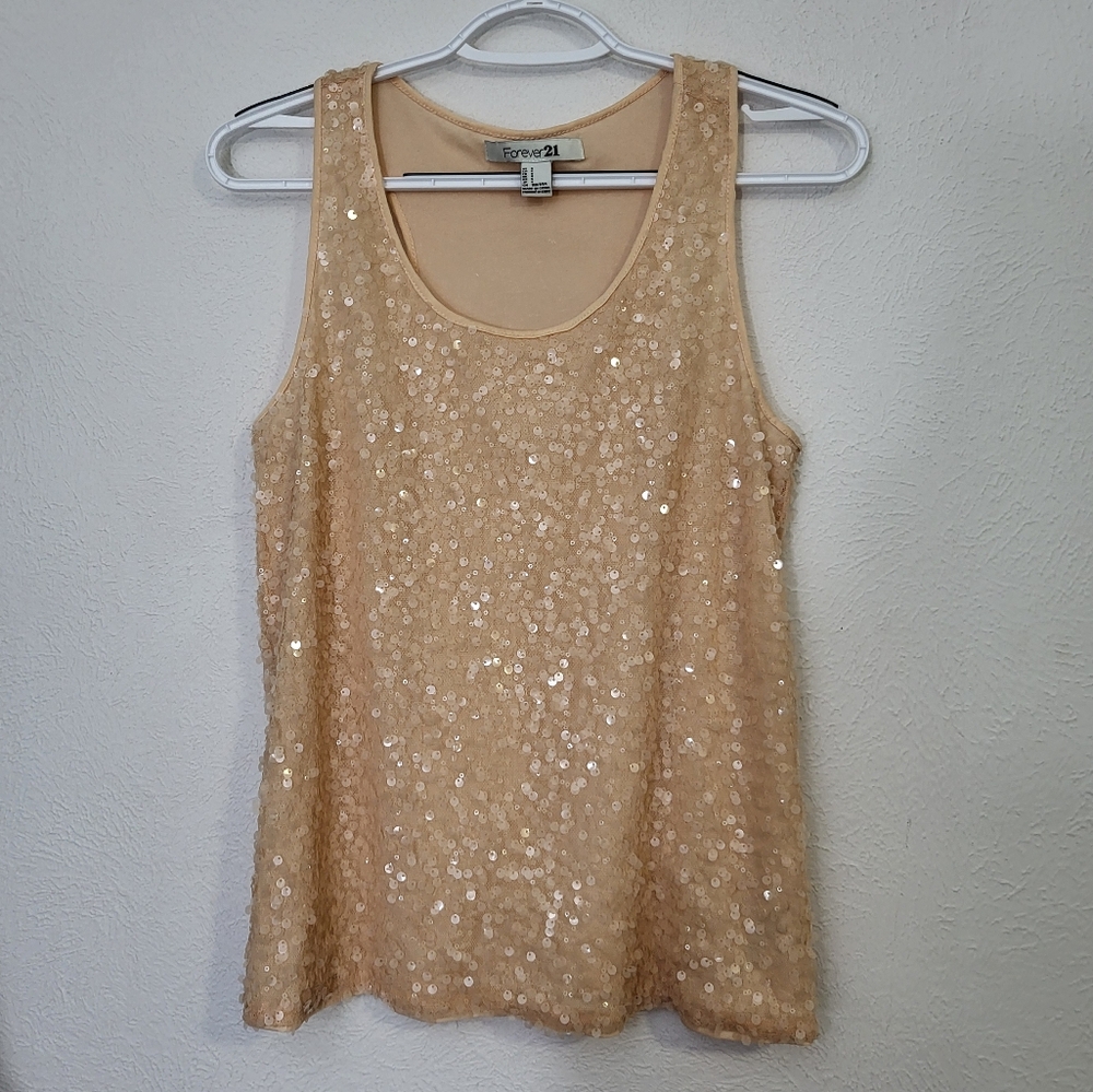 Forever‎ 21 Pink/ Peach Colored Sequin Sleeveless Tank Top
